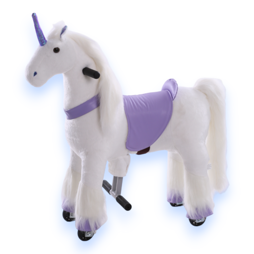 حصان ركوب بعجلات أبيض/بنفسجي — Unicorn Ride-On