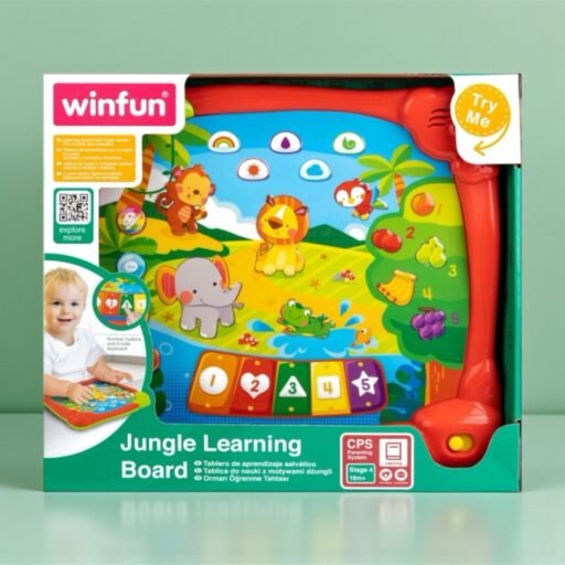 عبوة لعبة WinFun Jungle Learning Board التعليمية بألوان زاهية وحيوانات الغابة للأطفال من عمر 18 شهرًا