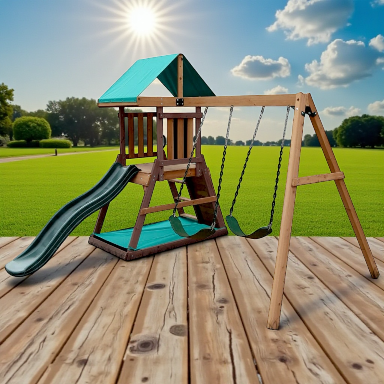 طقم أرجوحة وبيت لعب مع بلكونة – Mount Peak Logan Swing Set & Playhouse with balcony - الصورة 8
