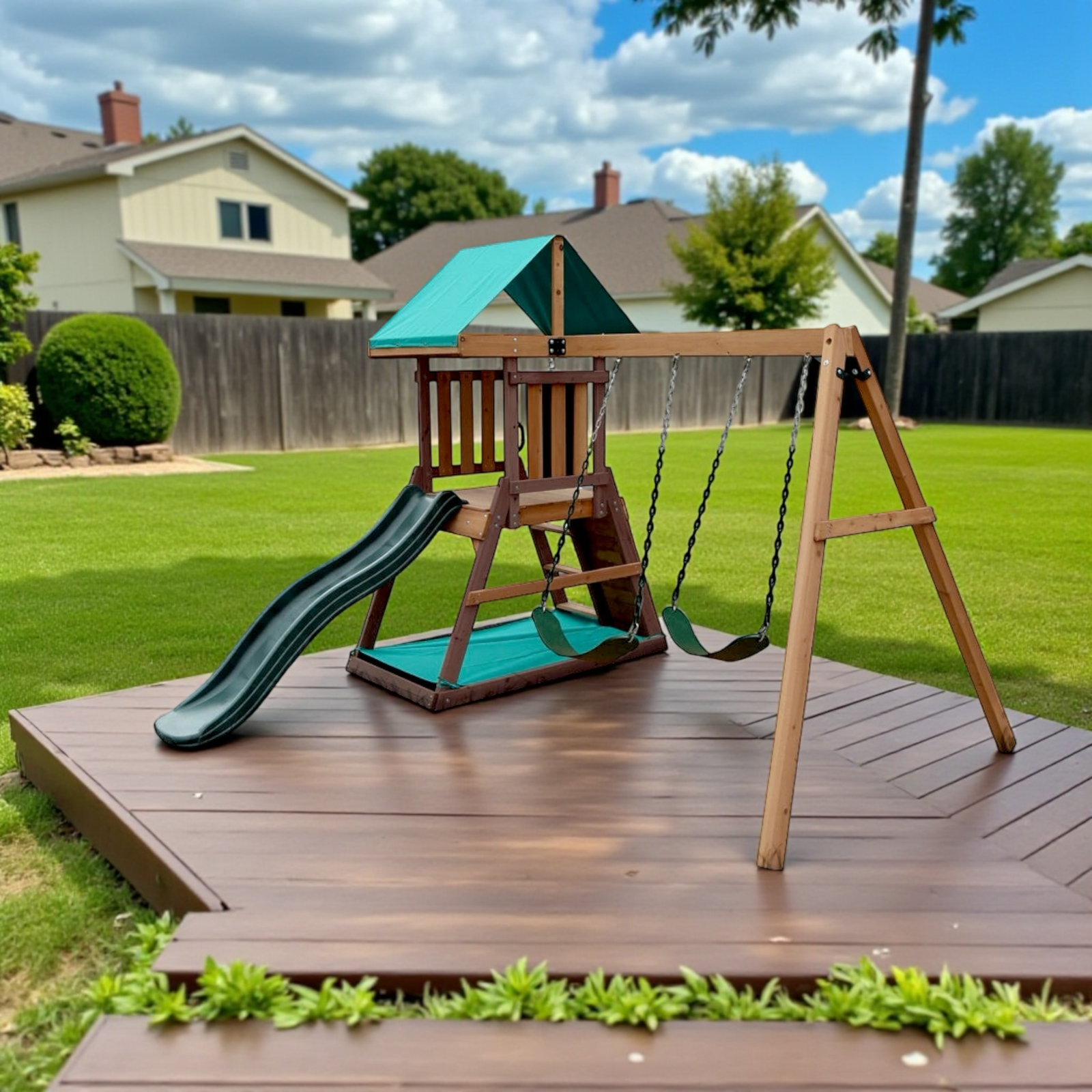 طقم أرجوحة وبيت لعب مع بلكونة – Mount Peak Logan Swing Set & Playhouse with balcony - الصورة 13