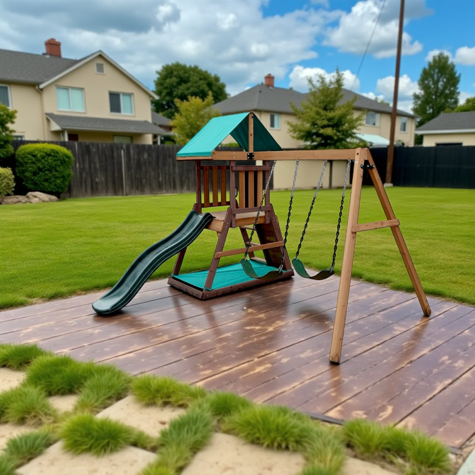 طقم أرجوحة وبيت لعب مع بلكونة – Mount Peak Logan Swing Set & Playhouse with balcony - الصورة 6