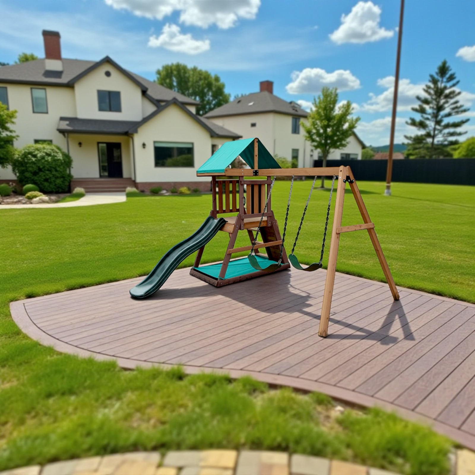 طقم أرجوحة وبيت لعب مع بلكونة – Mount Peak Logan Swing Set & Playhouse with balcony - الصورة 7