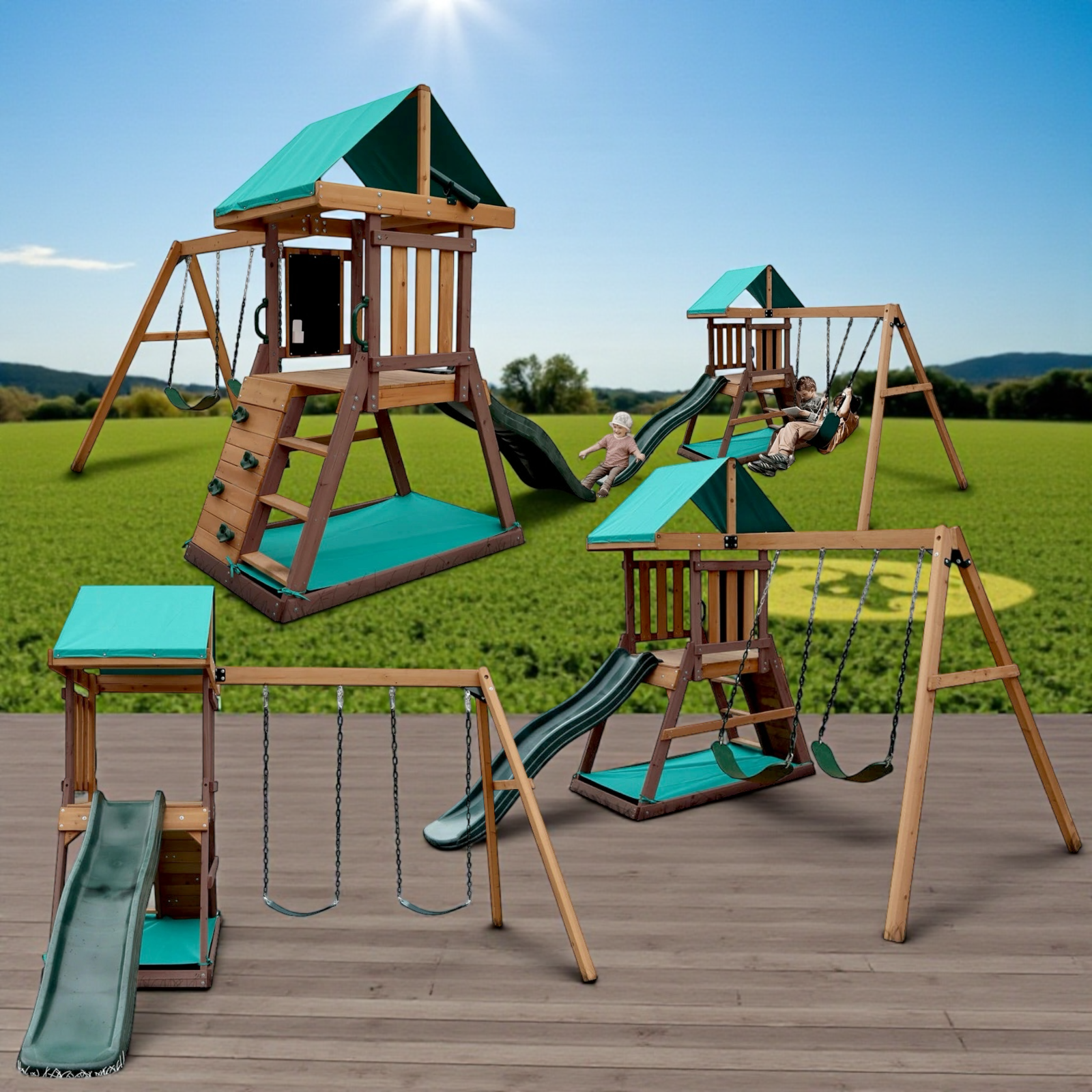 طقم أرجوحة وبيت لعب مع بلكونة – Mount Peak Logan Swing Set & Playhouse with balcony - الصورة 9
