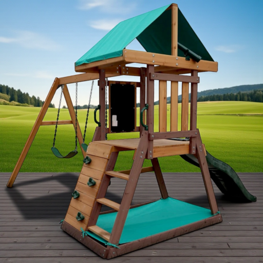 طقم أرجوحة وبيت لعب – Mount Peak Matterhorn Swing Set & Playhouse