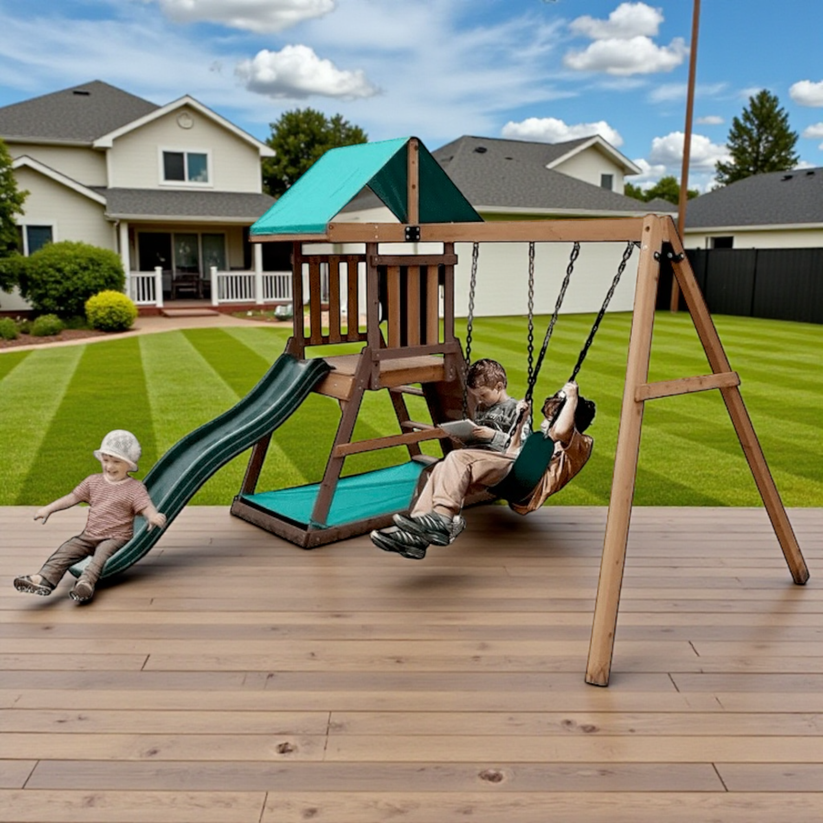 طقم أرجوحة وبيت لعب مع بلكونة – Mount Peak Logan Swing Set & Playhouse with balcony - الصورة 10
