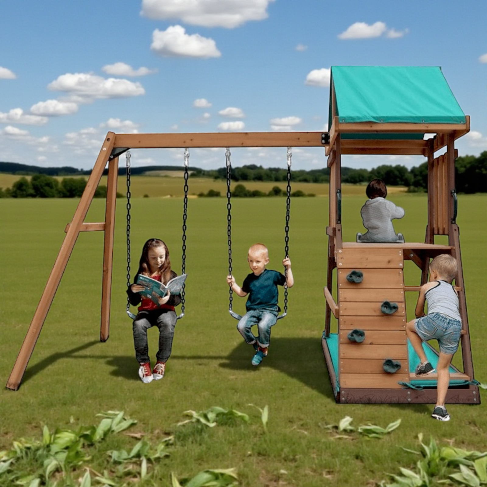 طقم أرجوحة وبيت لعب مع بلكونة – Mount Peak Logan Swing Set & Playhouse with balcony - الصورة 12