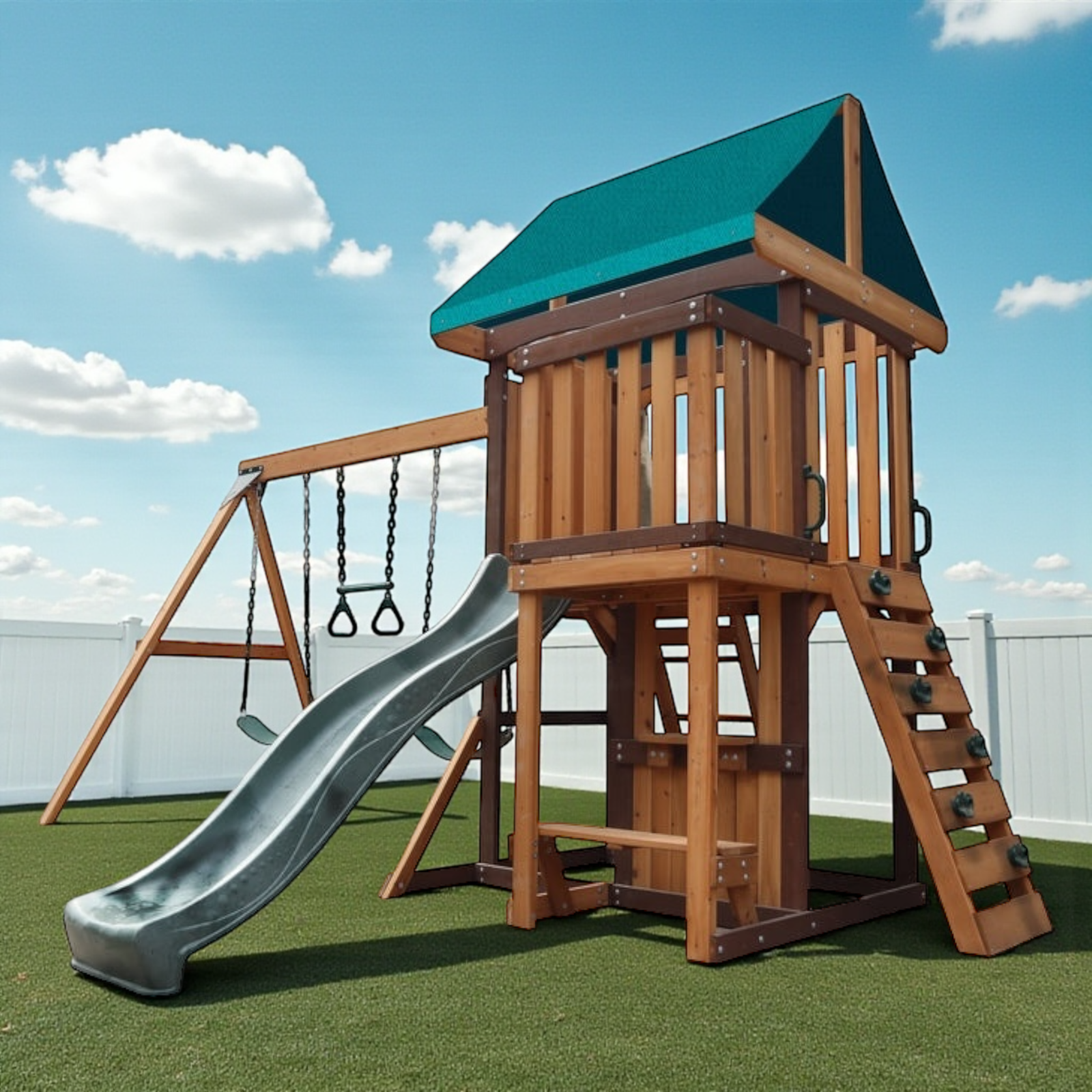 طقم أرجوحة وبيت لعب مع بلكونة – Mount Peak Logan Swing Set & Playhouse with balcony - الصورة 4
