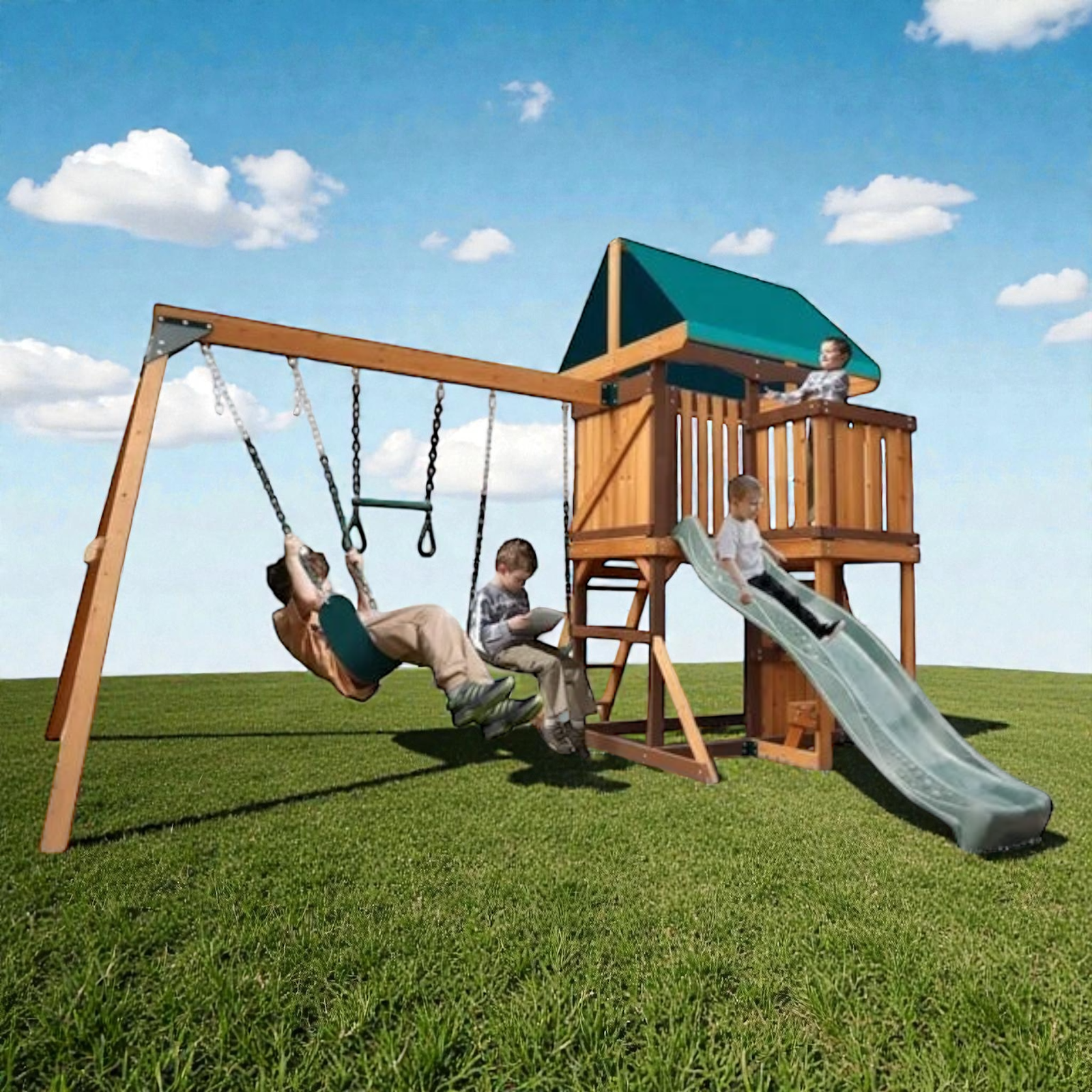 طقم أرجوحة وبيت لعب مع بلكونة – Mount Peak Logan Swing Set & Playhouse with balcony - الصورة 2