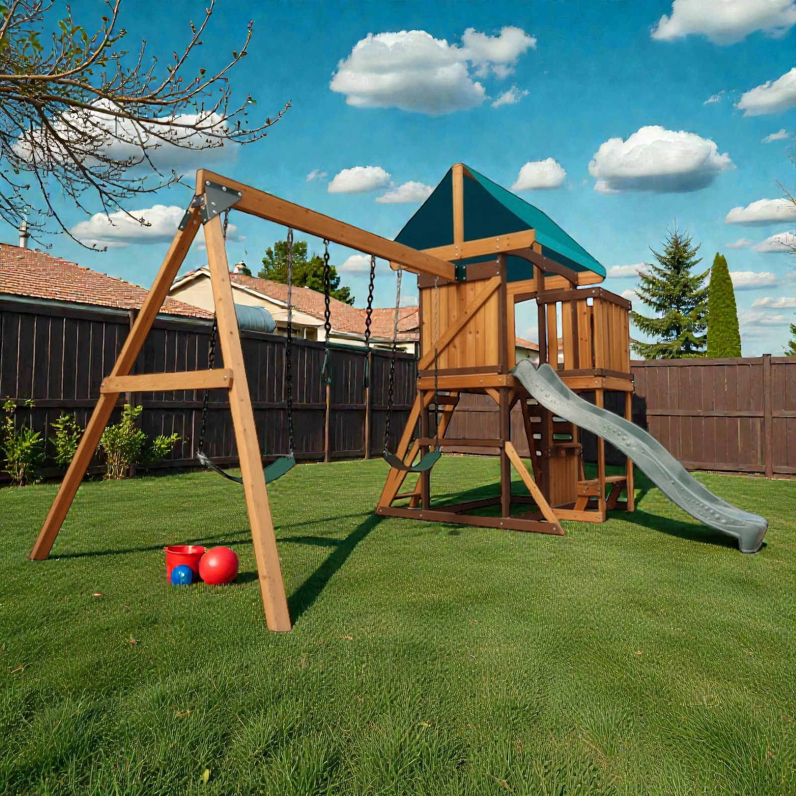 طقم أرجوحة وبيت لعب مع بلكونة – Mount Peak Logan Swing Set & Playhouse with balcony - الصورة 5